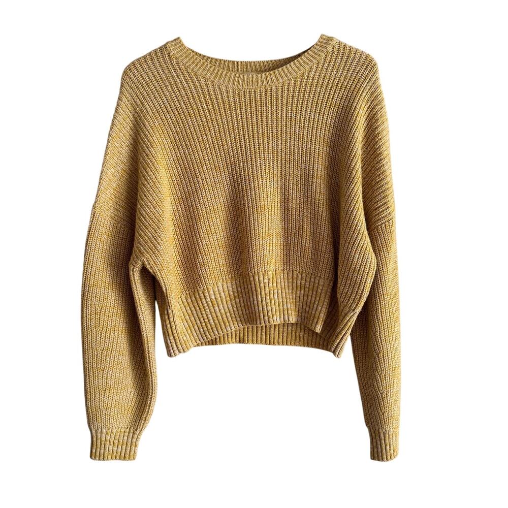 A.L.C. Yellow Ribbed Cashmere Wool Cropped Crewneck Sweater Size Large